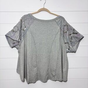 Free People Shine Me Out Top Embellished Sleeve Pullover Open Back Large L NEW